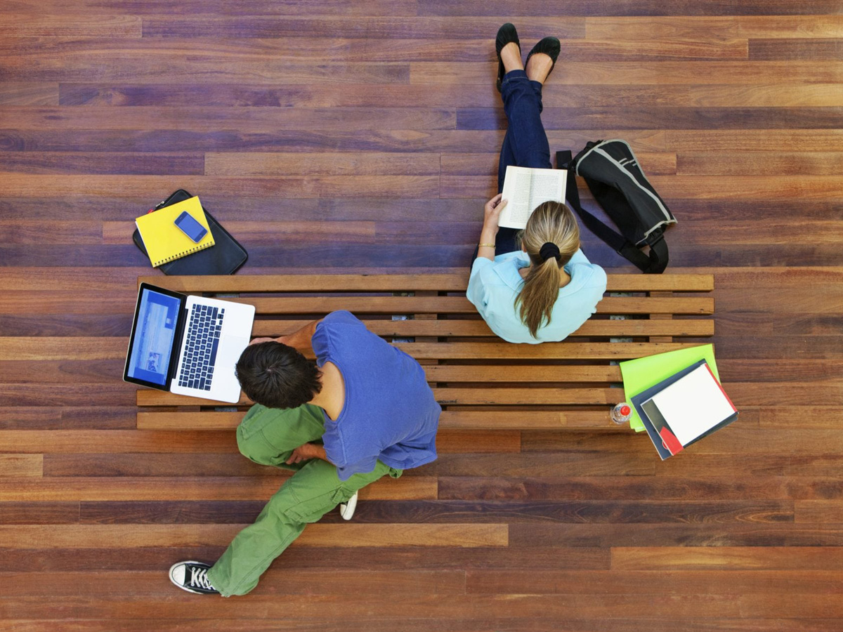 Overhead shot of 2 animation specialists working