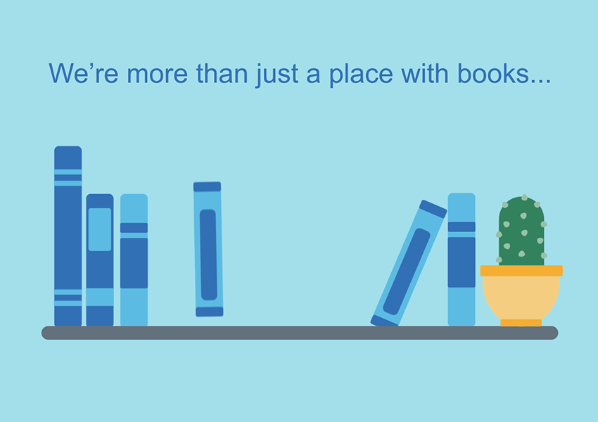 2d animation bookshelf with books and a potted plant