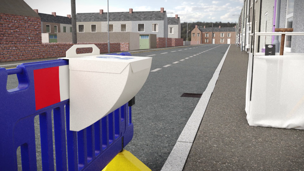 3D animation of the streetwork excavation barrier bin manufactured by Engineering Plastics