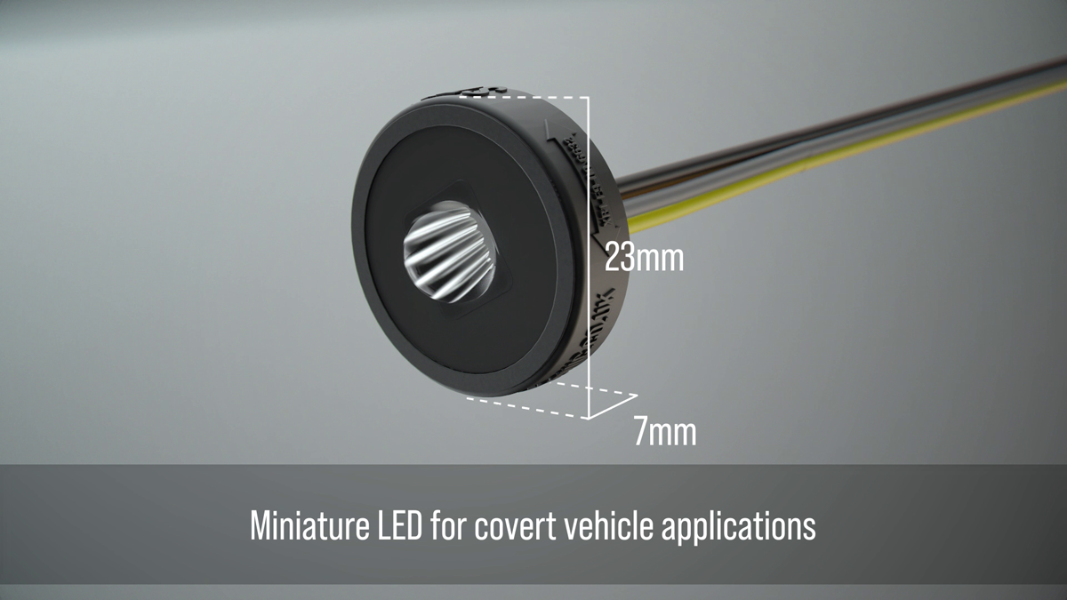 Realistic 3D Animation showing dimensions of the miniature LED for the Redtronic warning light system