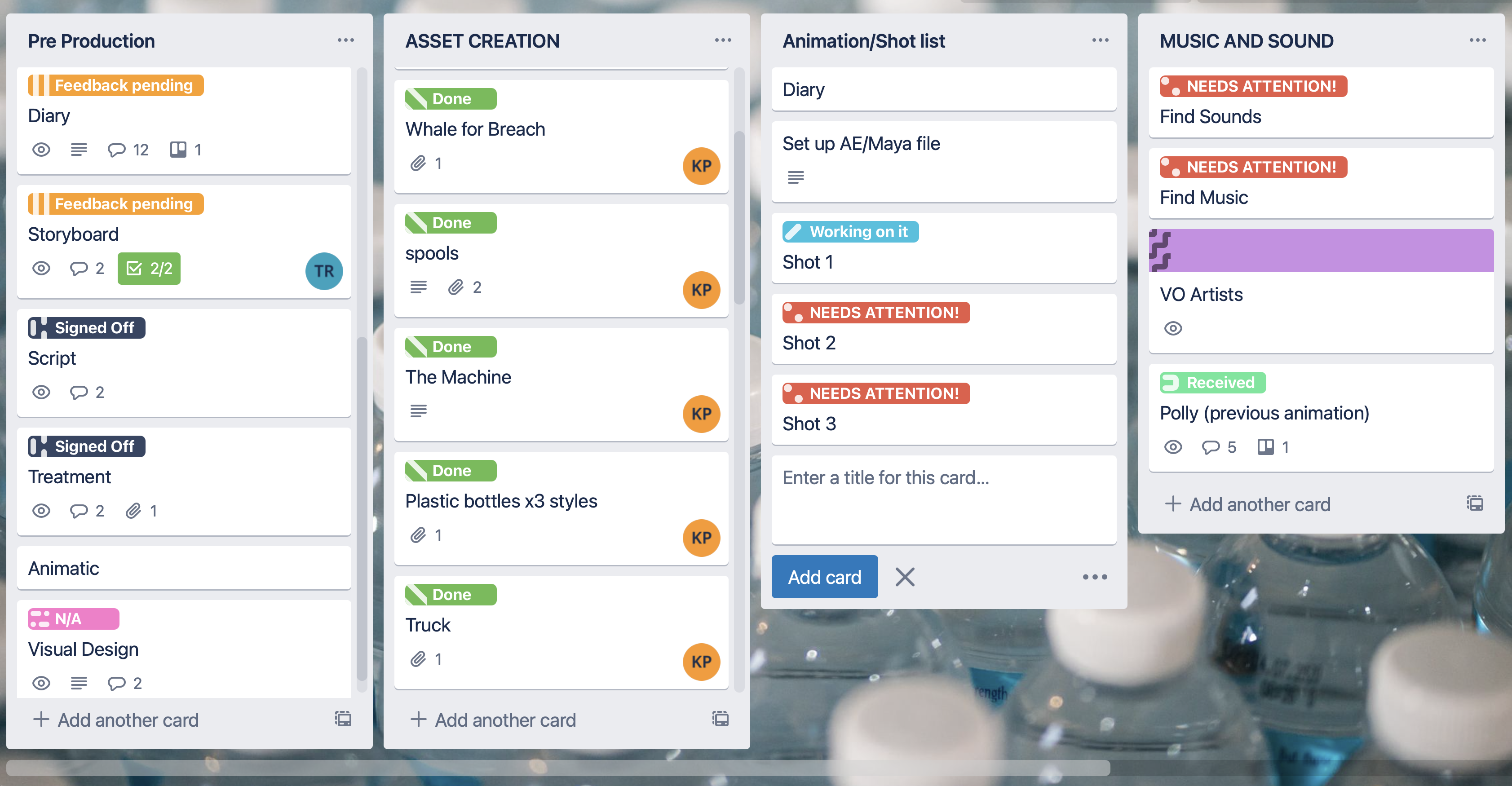 Screenshot showing the stages and components of a Distant Future Project in a Trello template