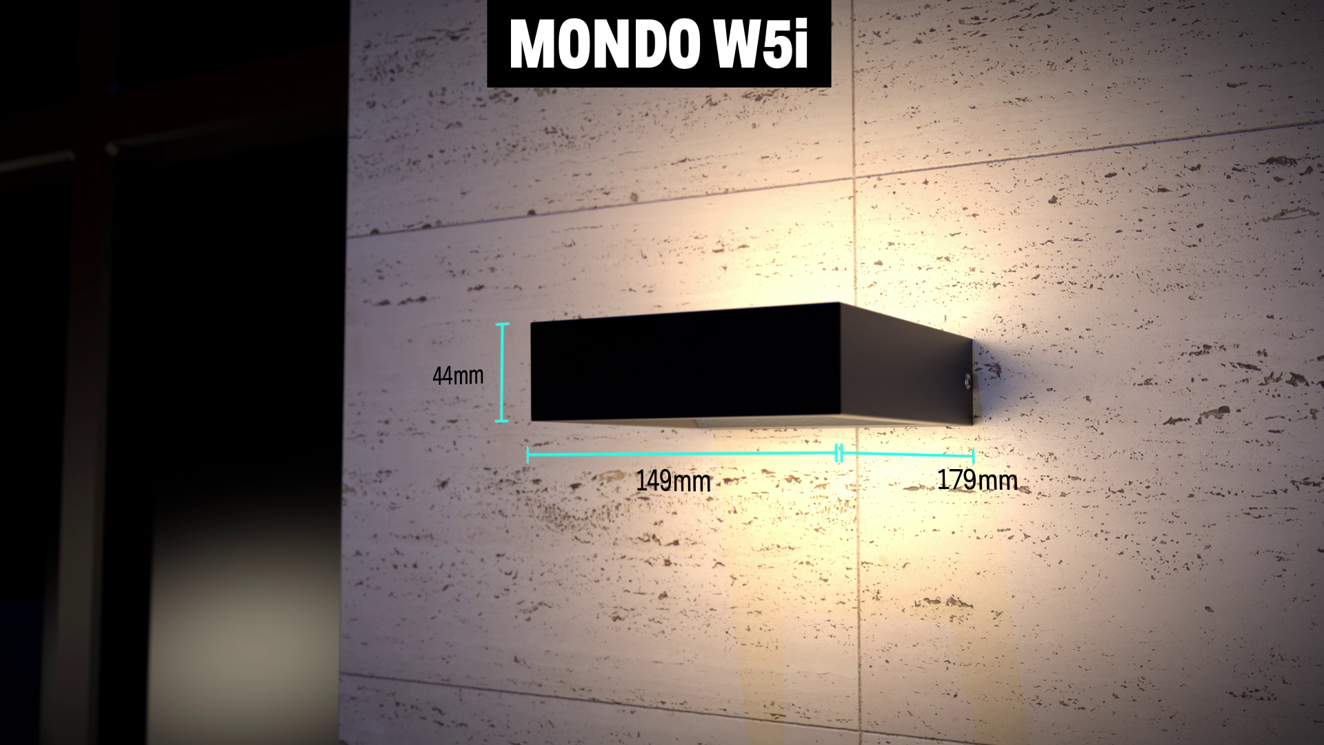 3D product visualisation images of MONDO W5i, with dimensions indicated