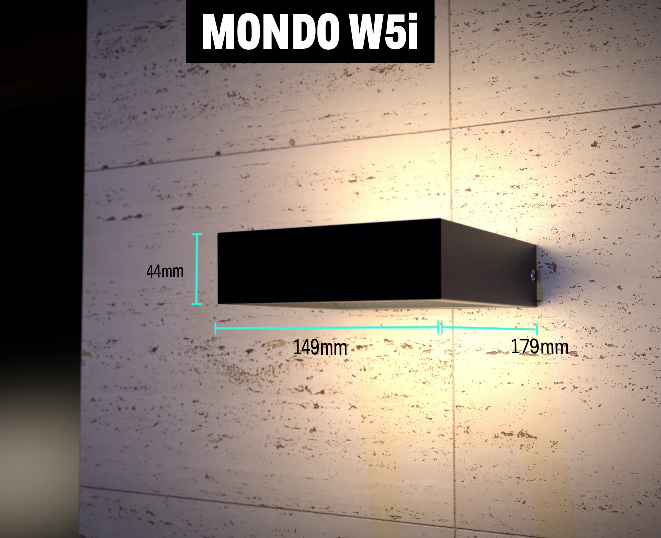 3D product visualisation images of MONDO W5i, with dimensions indicated