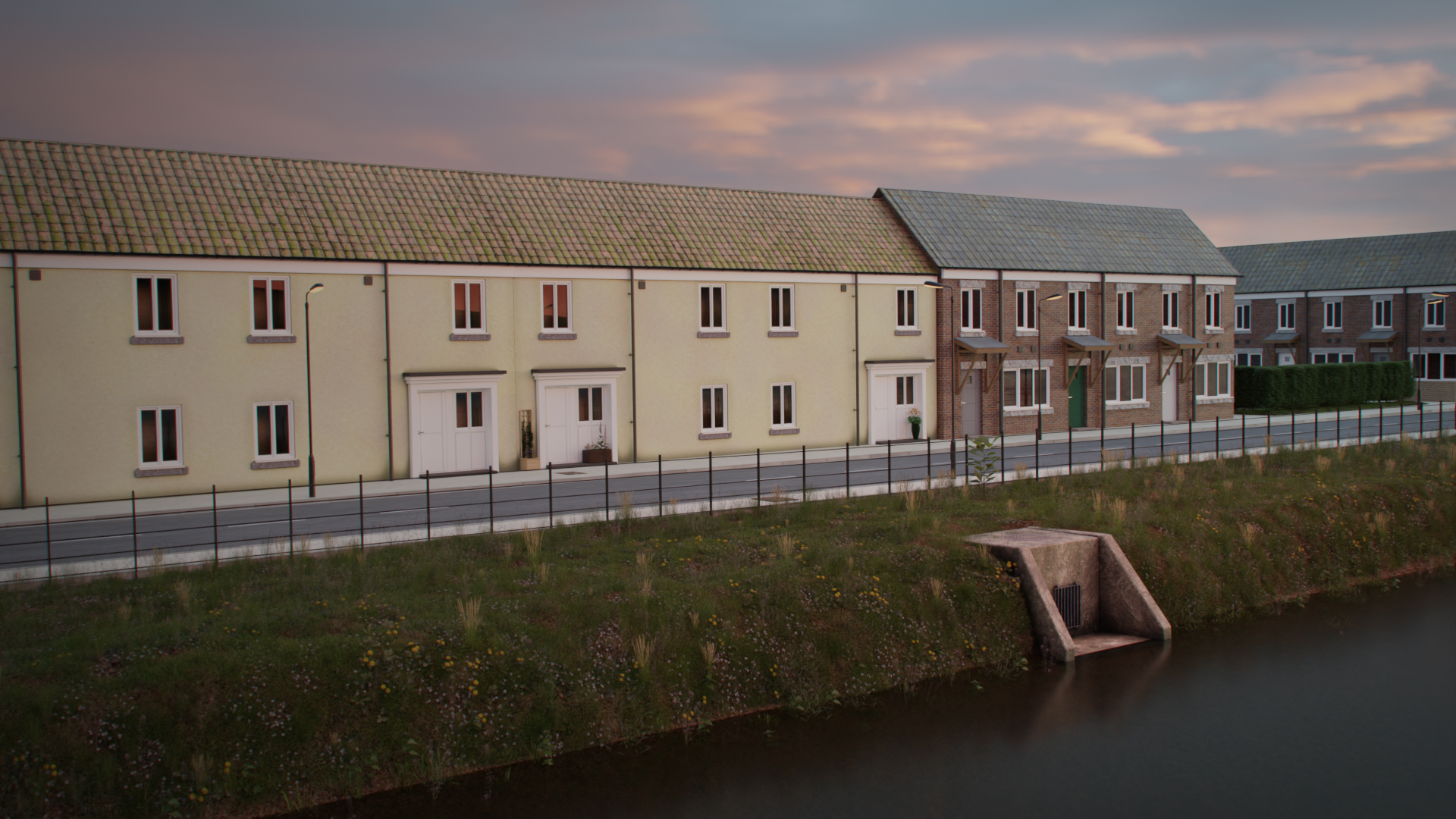 A residential development by a river